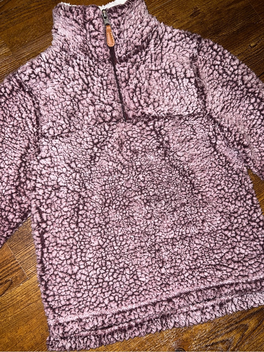 Kids Sherpa Plush Quarter-Zip Cozy Pullover - Dusty Mauve Size 9/10T - Picture 3 of 7